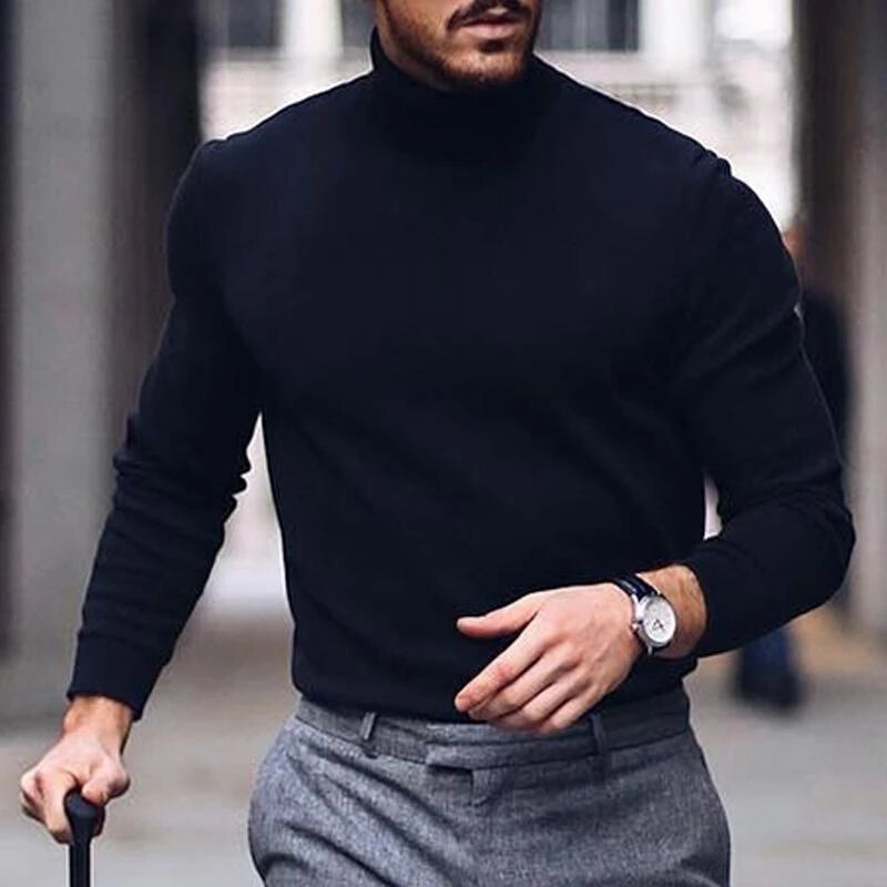 2020 New Autumn and Winter Men's Sweater Men's Turtleneck Solid Color Casual Slim Sweater Men's Brand Pullovers