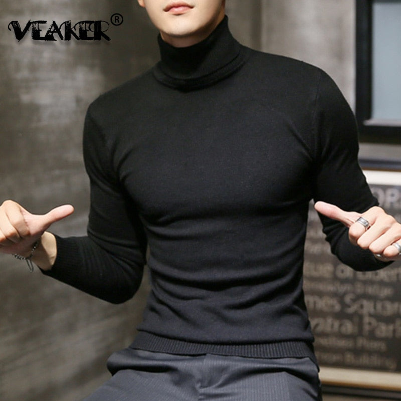 2020 Winter New Men's Turtleneck Sweaters Black Sexy Brand Knitted Pullovers Men Solid Color Casual Male Sweater Autumn Knitwear