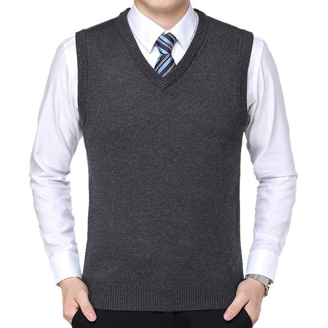 CYSINCOS 2019 New Arrival Solid Color Sweater Vest Men Cashmere Sweater Wool Pullover Men Brand V-Neck Sleeveless Jersey Hombre