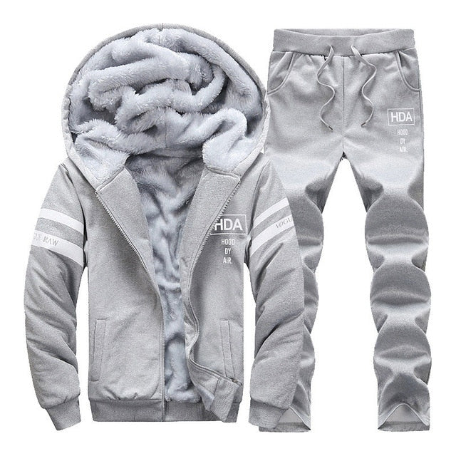 Tracksuit Men Sporting Fleece Thick Hooded Brand-Clothing Casual Track Suit Men Jacket+Pant Warm Fur Inside Winter Sweatshirt
