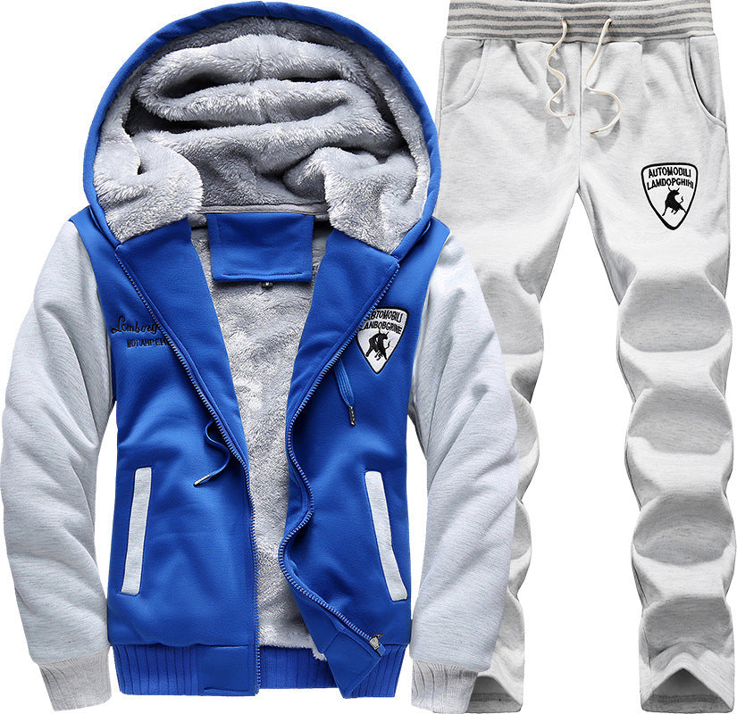 New Style Trend Hooded Youth Sports Set Men's Autumn & Winter Brushed And Thick MEN'S Sportswear Casual Two-Piece Set