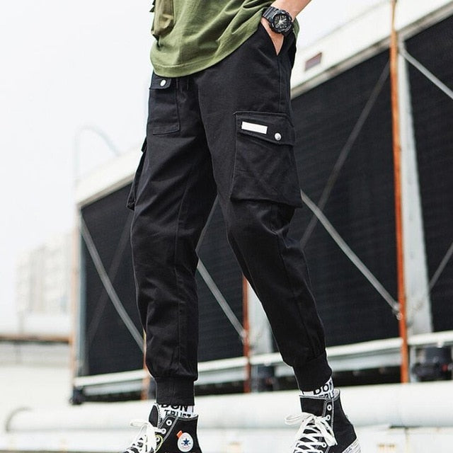 2020 Hip Hop Boy Multi-pocket Elastic Waist Design Harem Pant Men Streetwear Punk Casual Trousers Jogger Male Dancing Black Pant