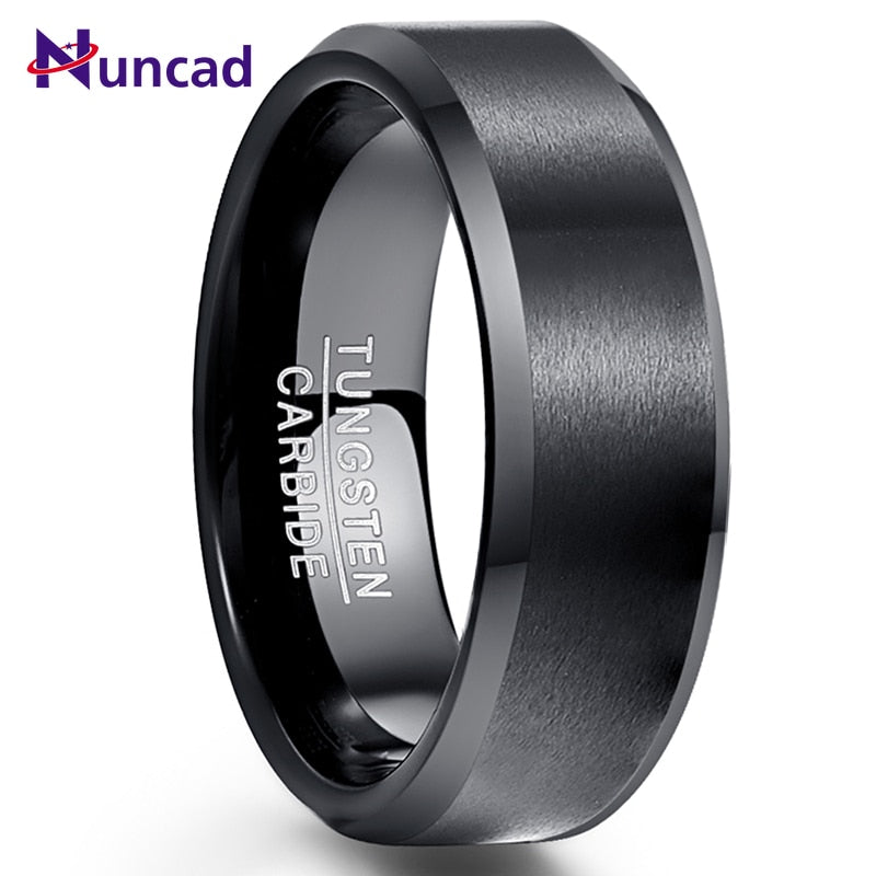 Nuncad 8MM Tungsten Carbide Ring Engagement Jewelry Ring Bague Homme Classic Black Matte Surface Tungsten Steel Ring Comfort Fit