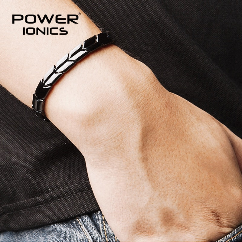 Power Ionics Arrow Style Black Silver Titanium Germanium Health Fashion Bracelet Balance Body Come With Free Adjust Tool