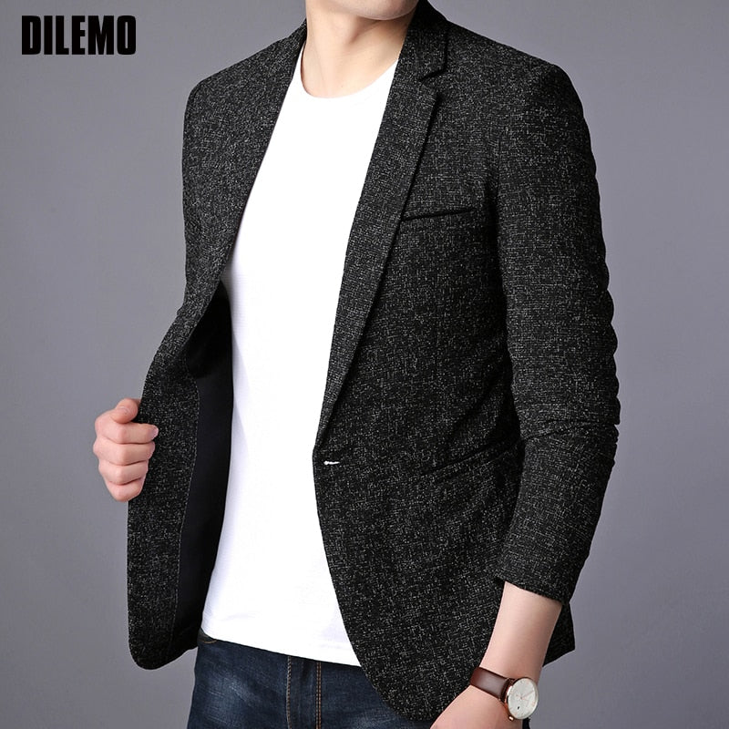 2020 New Fashion Brand Blazer Jacket Men Single Button Slim Fit Suit Coat Korean Casual Black Dress Jacket Party Men Clothes