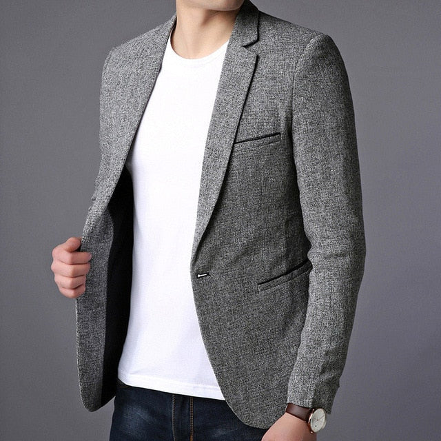 2020 New Fashion Brand Blazer Jacket Men Single Button Slim Fit Suit Coat Korean Casual Black Dress Jacket Party Men Clothes
