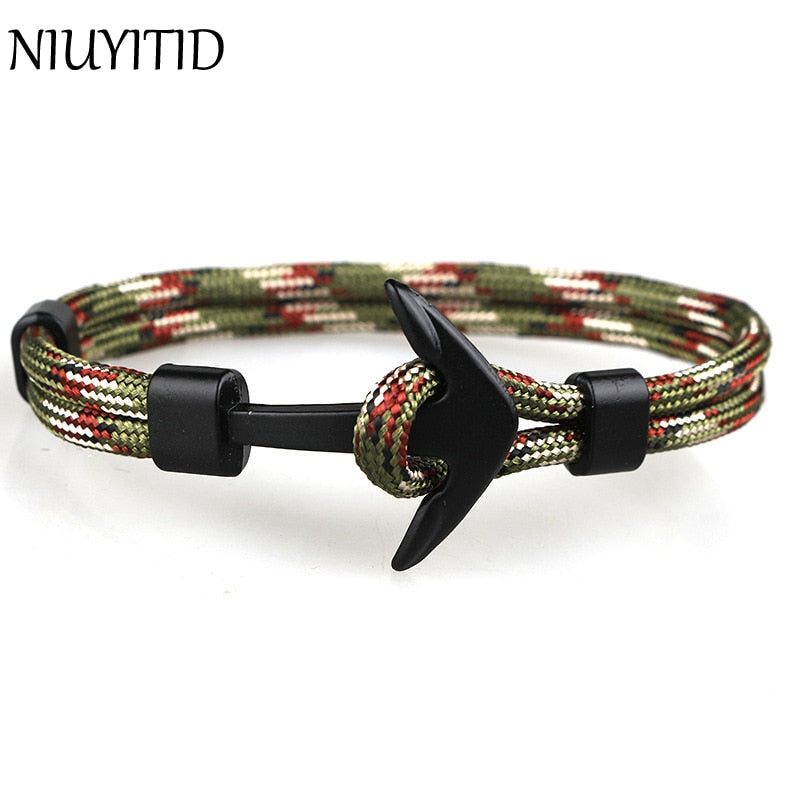 NIUYITID New Black Anchor Bracelet For Men Fashion 21cm Handmade Charm Braclet Jewelry Male Accessories