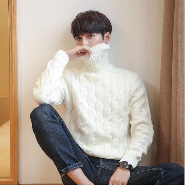 5XL Men Turtleneck Sweater Thick Knitted Pullover Winter Sweater Male High Turtle Neck Plus Size Mens Coats Black White Red 4XL