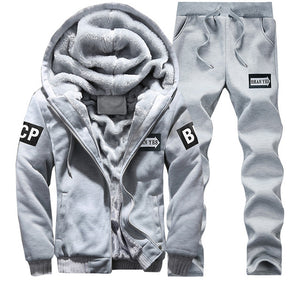 Tracksuit Men Sporting Fleece Thick Hooded Brand-Clothing Casual Track Suit Men Jacket+Pant Warm Fur Inside Winter Sweatshirt