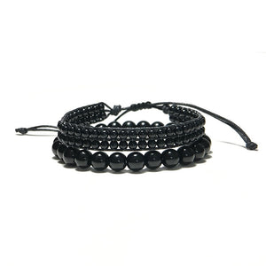 Fashion 2 Pcs/ Set Black Obsidian Bracelet Charm Handmade Buddha Braclet For Men Yoga Meditian Jewelry Erkek Bileklik Homme